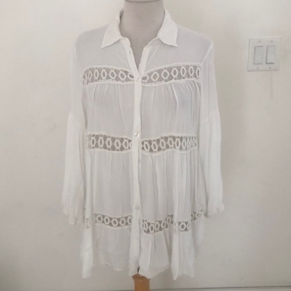 Boho White Embroidered Blouse One Size Flowy Festival Top - Picture 1 of 6